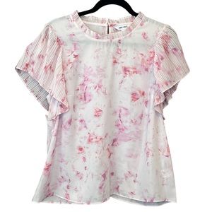 NWT‎ Nine West Pink Pleated Flutter Sleeve Womens Blouse Top Size L
